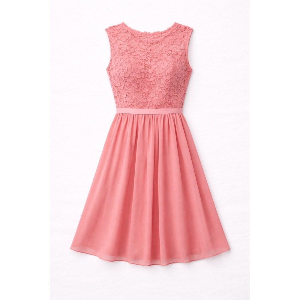 David's Bridal Coral Lace Chiffon Fit Flare Dress‎ Womens 2
